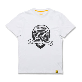T-shirt bianca da uomo con logo sul petto Scrambler Ducati T-Bite, Abbigliamento Sport, SKU a722000305, Immagine 0